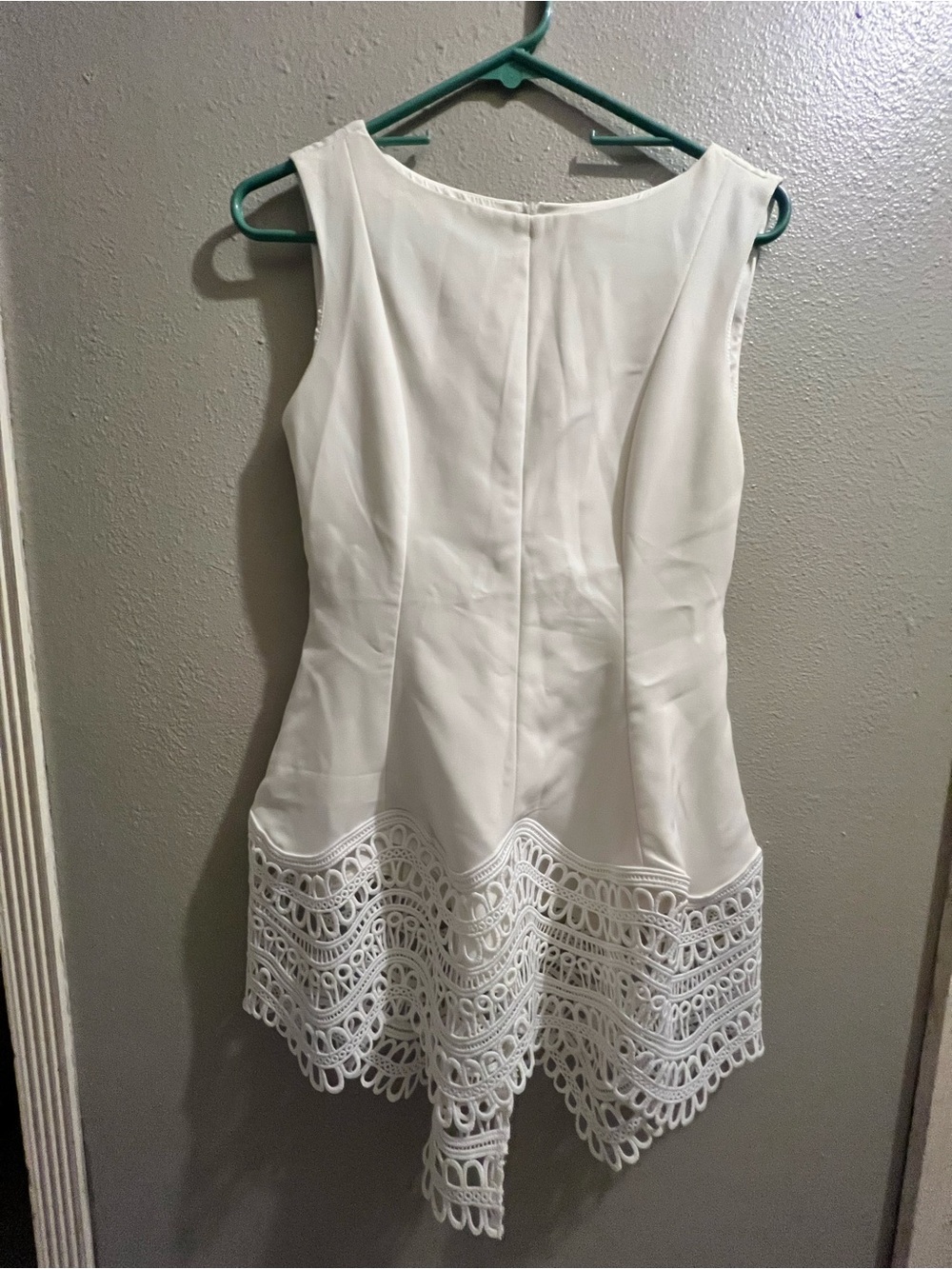 Beulah White Sleeveless Dress with Crochet Hem